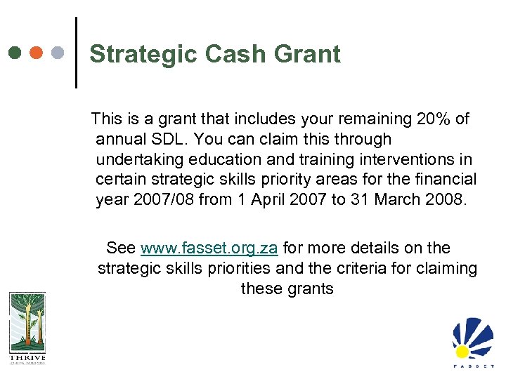 Strategic Cash Grant This is a grant that includes your remaining 20% of annual