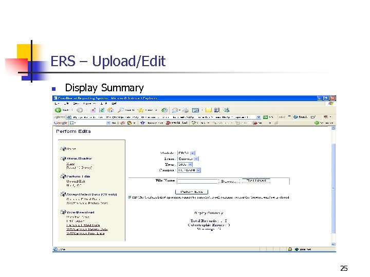 ERS – Upload/Edit n Display Summary 25 