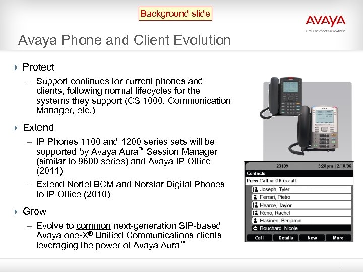 Background slide Avaya Phone and Client Evolution 4 Protect – Support continues for current