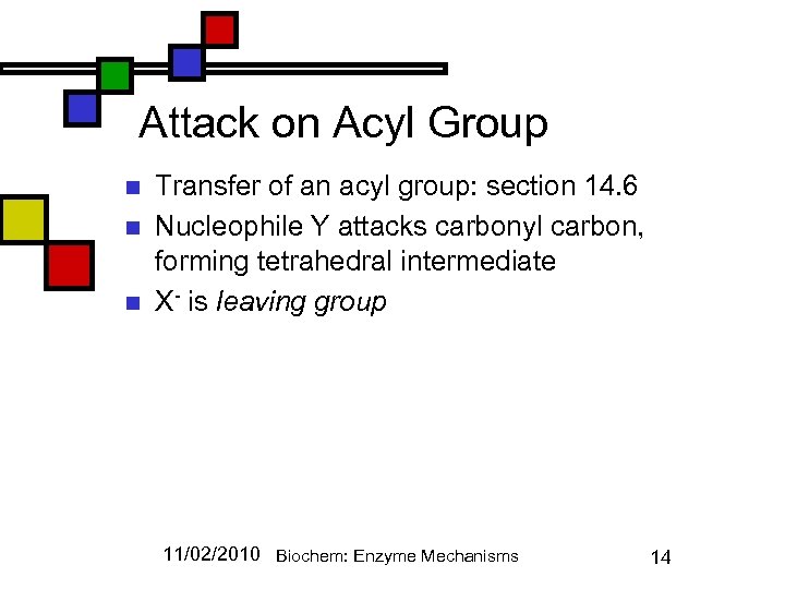 Attack on Acyl Group n n n Transfer of an acyl group: section 14.
