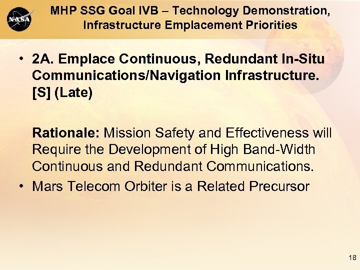 MHP SSG Goal IVB – Technology Demonstration, Infrastructure Emplacement Priorities • 2 A. Emplace