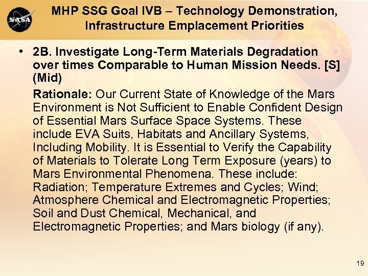 MHP SSG Goal IVB – Technology Demonstration, Infrastructure Emplacement Priorities • 2 B. Investigate