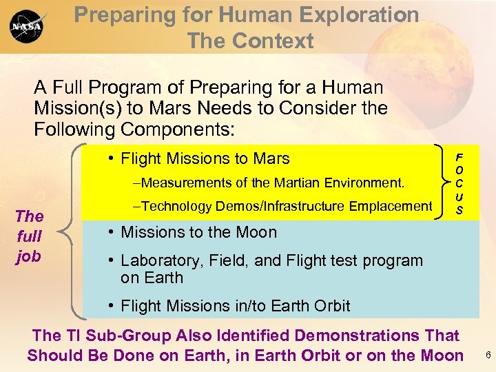Preparing for Human Exploration The Context A Full Program of Preparing for a Human