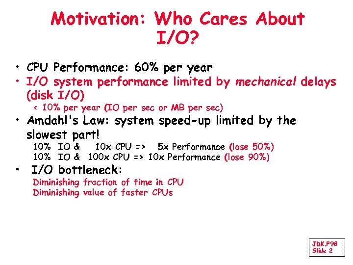 Motivation: Who Cares About I/O? • CPU Performance: 60% per year • I/O system