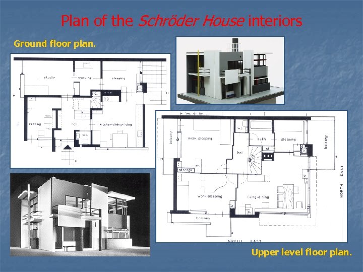 Plan of the Schröder House interiors Ground floor plan. Upper level floor plan. 