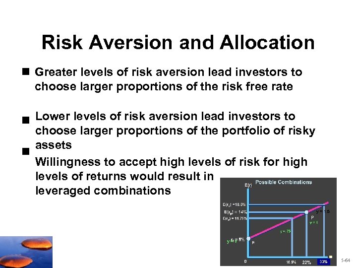 Risk Aversion and Allocation n Greater levels of risk aversion lead investors to choose