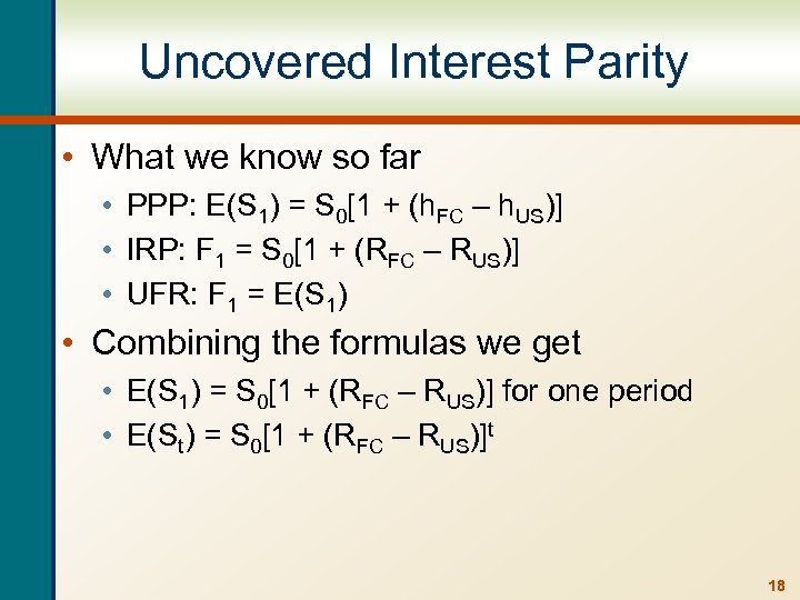 Uncovered Interest Parity • What we know so far • PPP: E(S 1) =