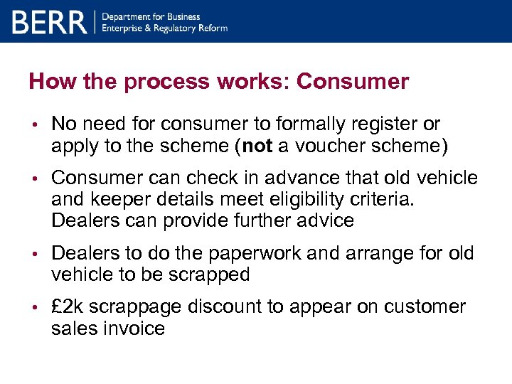 How the process works: Consumer • No need for consumer to formally register or