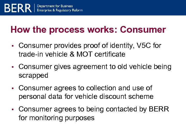 How the process works: Consumer • Consumer provides proof of identity, V 5 C
