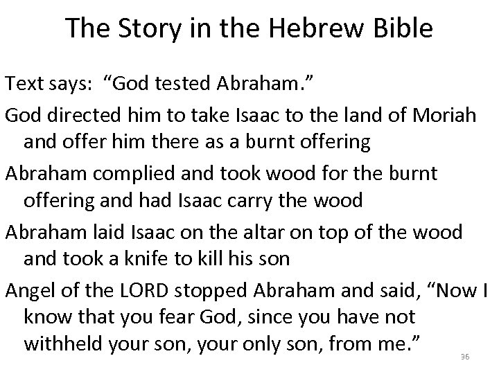 The Story in the Hebrew Bible Text says: “God tested Abraham. ” God directed
