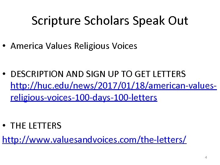 Scripture Scholars Speak Out • America Values Religious Voices • DESCRIPTION AND SIGN UP