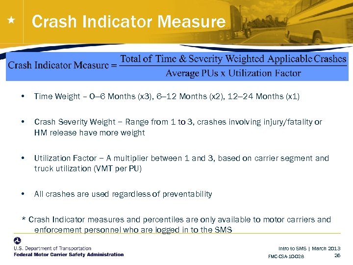 Crash Indicator Measure • Time Weight – 0‒ 6 Months (x 3), 6‒ 12