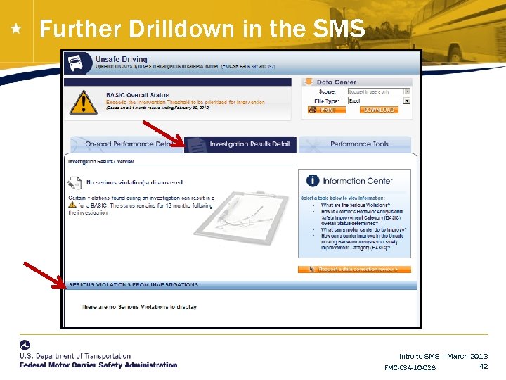 Further Drilldown in the SMS Intro to SMS | March 2013 42 FMC-CSA-10 -028