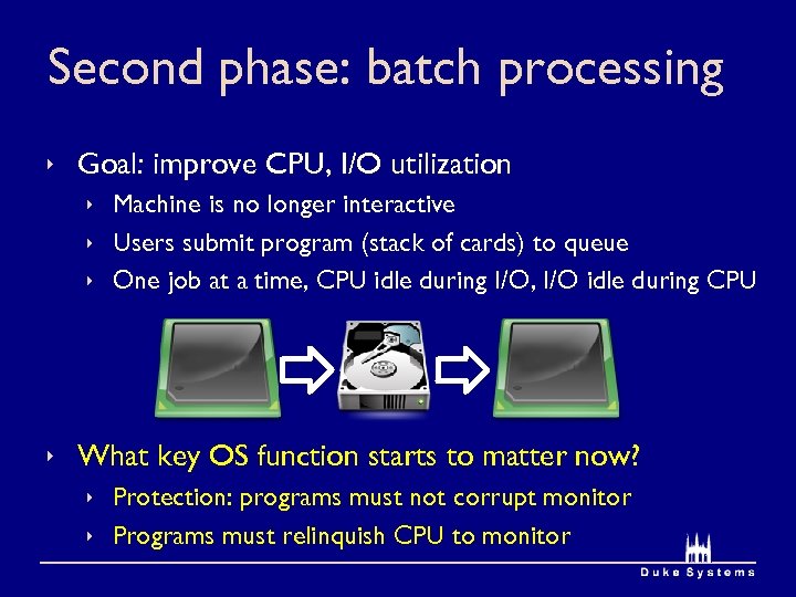 Second phase: batch processing ê Goal: improve CPU, I/O utilization ê Machine is no