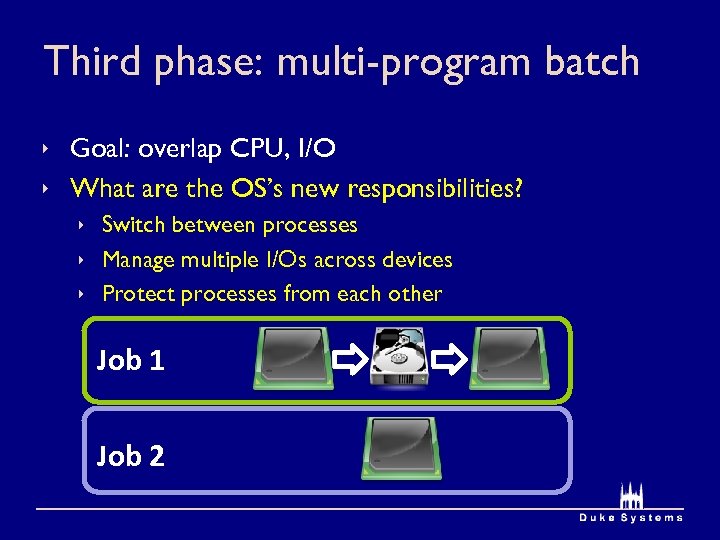 Third phase: multi-program batch ê Goal: overlap CPU, I/O ê What are the OS’s