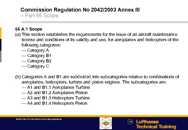 Commission Regulation No 2042/2003 Annex III – Part 66 Scope 66. A. 1 Scope