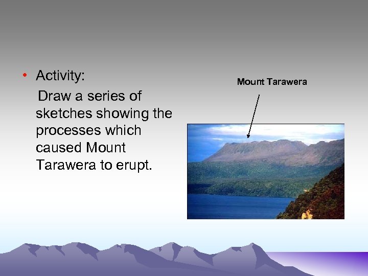  • Activity: Draw a series of sketches showing the processes which caused Mount