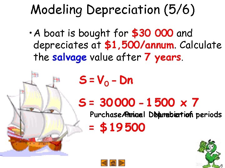 Modeling Depreciation (5/6) • A boat is bought for $30 000 and depreciates at