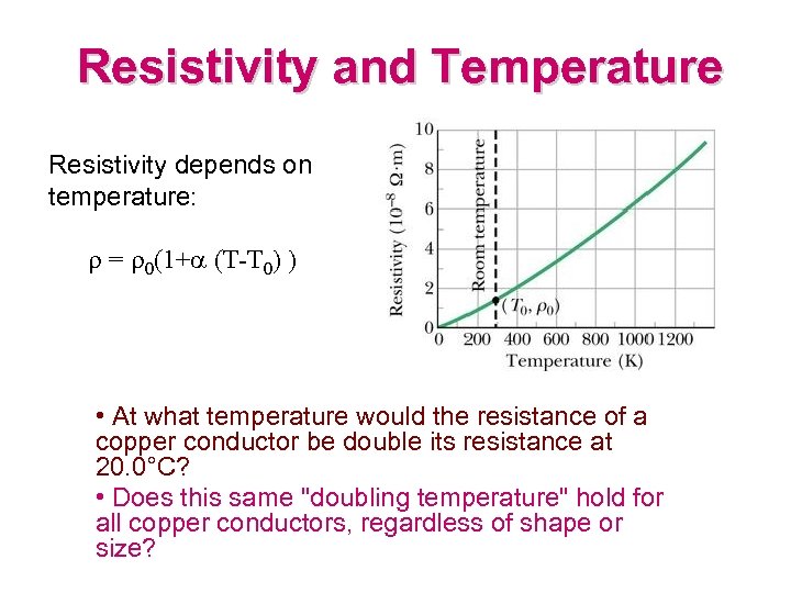 Resistivity and Temperature Resistivity depends on temperature: = 0(1+a (T-T 0) ) • At