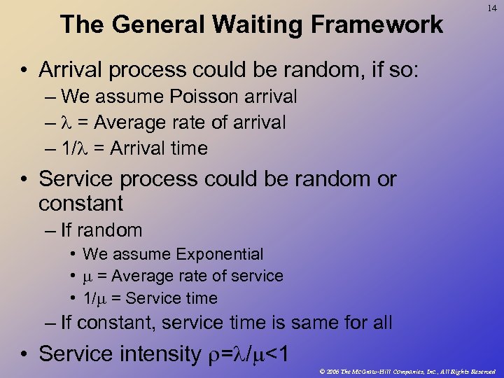 The General Waiting Framework 14 • Arrival process could be random, if so: –