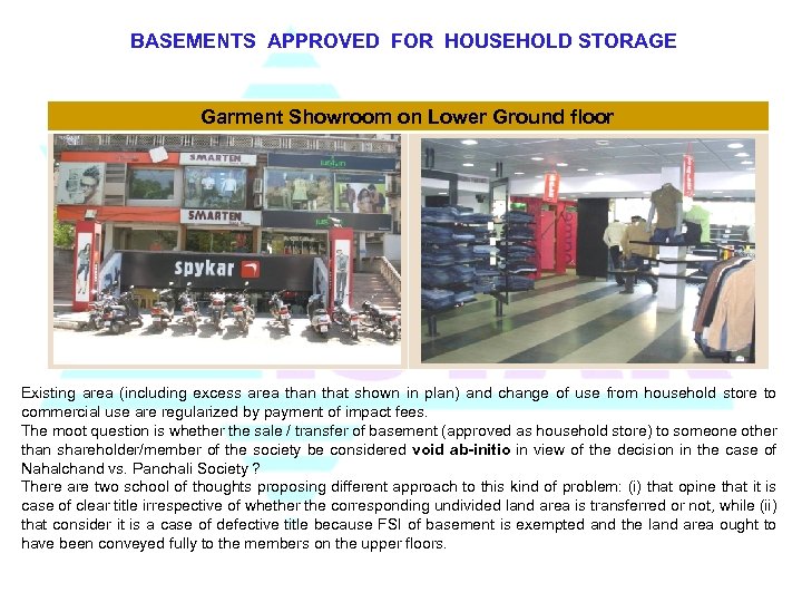BASEMENTS APPROVED FOR HOUSEHOLD STORAGE Garment Showroom on Lower Ground floor Existing area (including