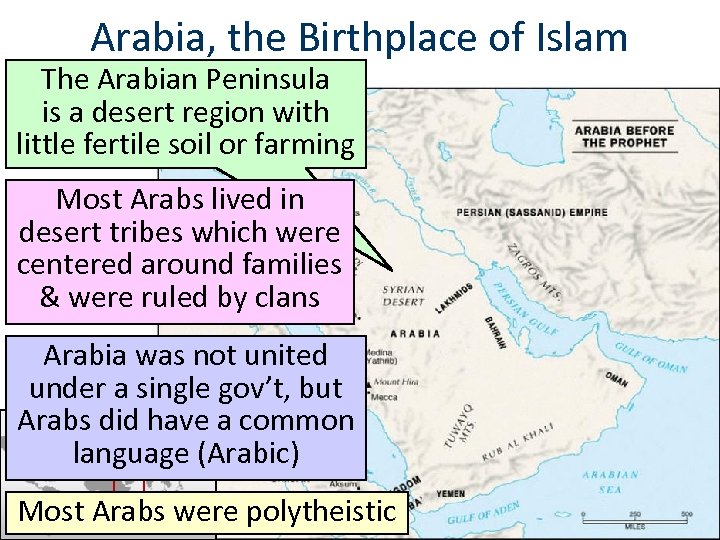 Arabia, the Birthplace of Islam The Arabian Peninsula is a desert region with little