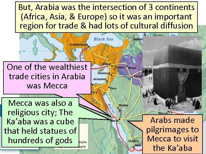 But, Arabia was the intersection of 3 continents Arabia, the Birthplace of Islam (Africa,