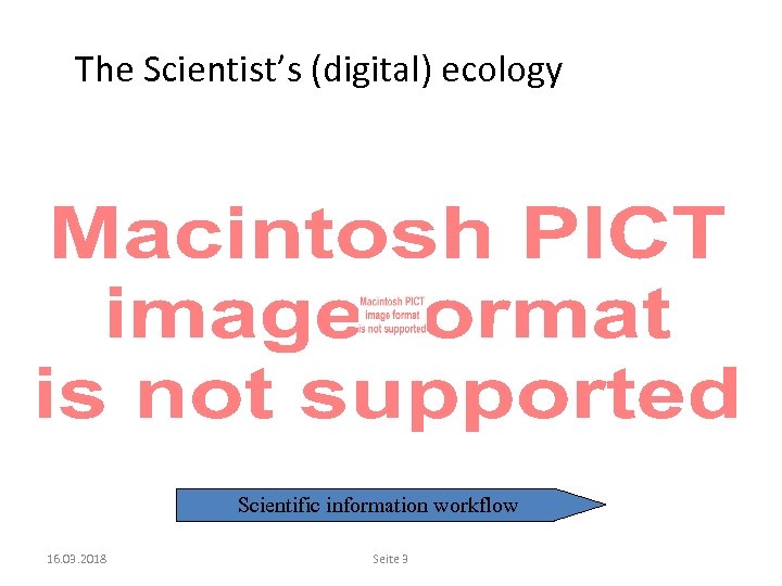 The Scientist’s (digital) ecology Scientific information workflow 16. 03. 2018 Seite 3 