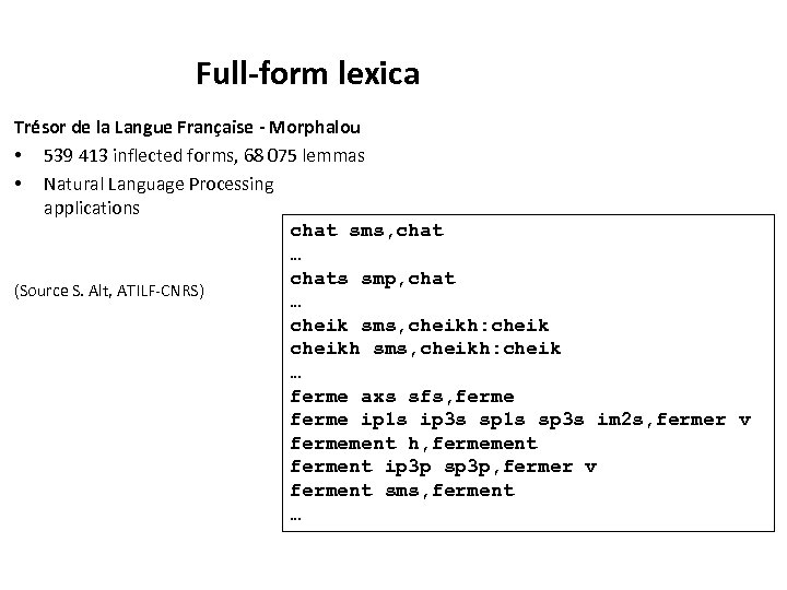 Full-form lexica Trésor de la Langue Française - Morphalou • 539 413 inflected forms,