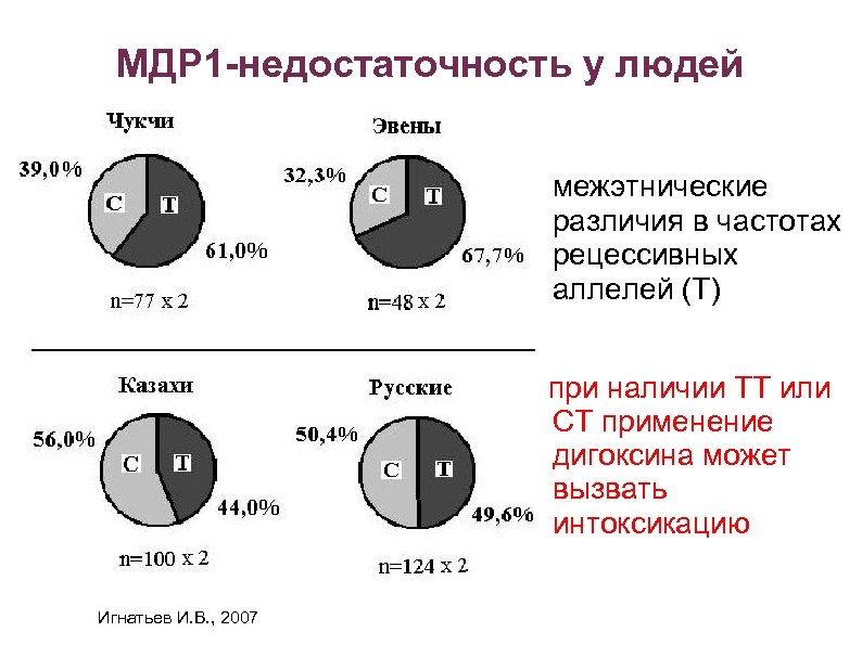 МДР 1 -недостаточность у людей межэтнические различия в частотах рецессивных аллелей (Т) при наличии
