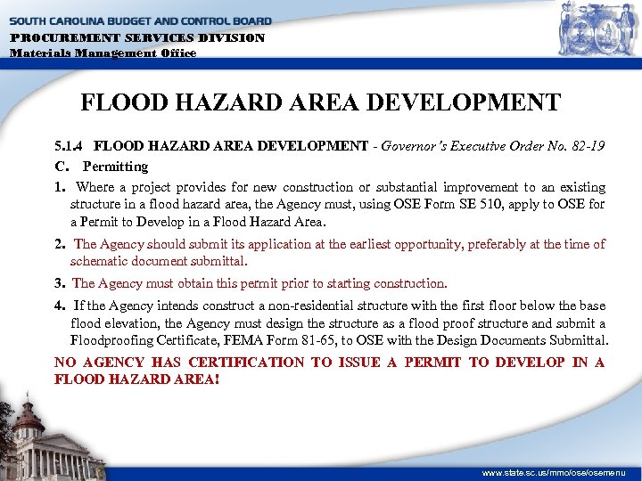 PROCUREMENT SERVICES DIVISION Materials Management Office FLOOD HAZARD AREA DEVELOPMENT 5. 1. 4 FLOOD