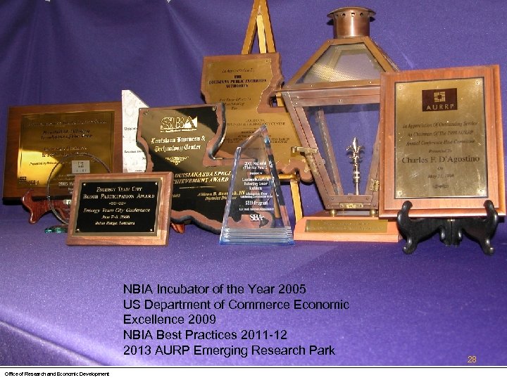 NBIA Incubator of the Year 2005 US Department of Commerce Economic Excellence 2009 NBIA