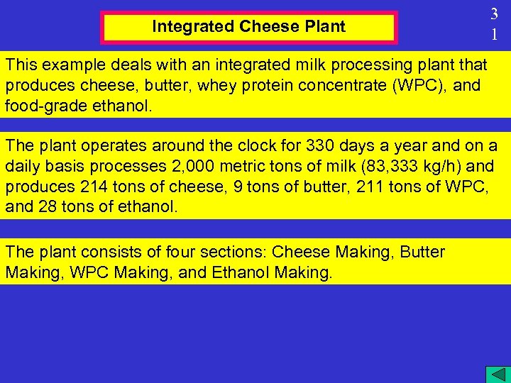 Integrated Cheese Plant 3 1 This example deals with an integrated milk processing plant