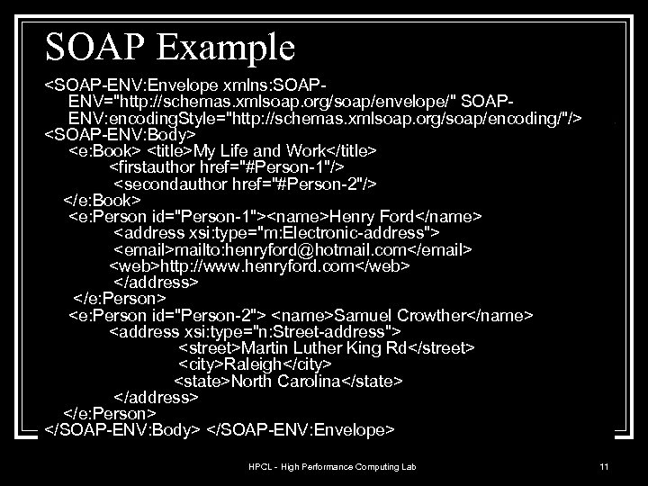 SOAP Example <SOAP-ENV: Envelope xmlns: SOAPENV=