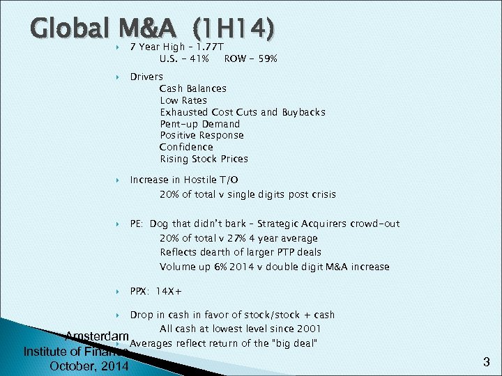 Global M&A (1 H 14) 7 Year High – 1. 77 T U. S.