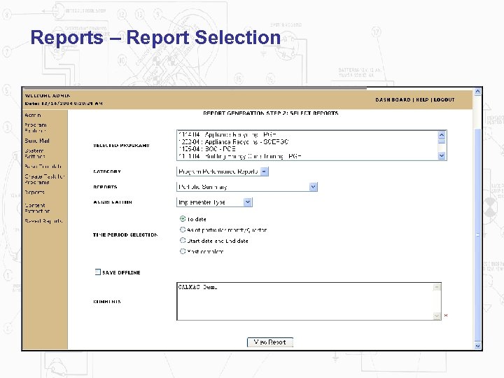 Reports – Report Selection 