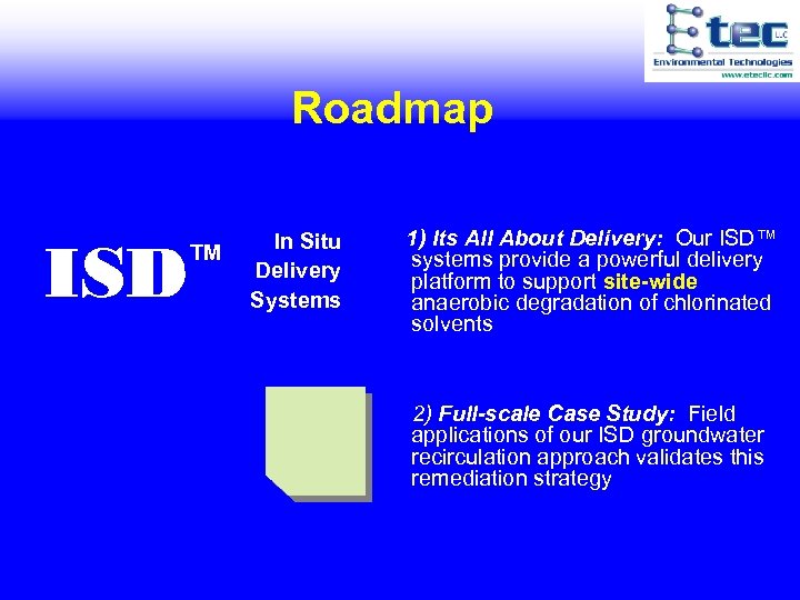 Roadmap ISD TM In Situ Delivery Systems 1) Its All About Delivery: Our ISD™