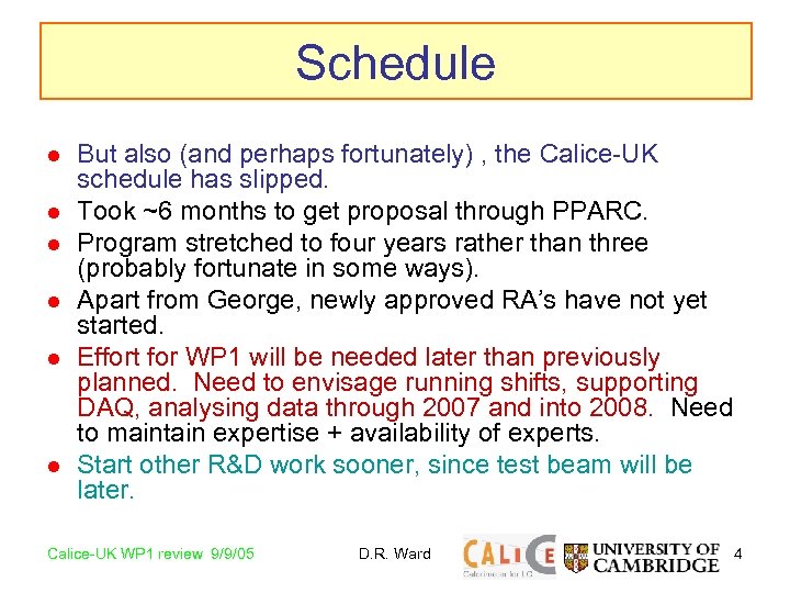 Schedule l l l But also (and perhaps fortunately) , the Calice-UK schedule has