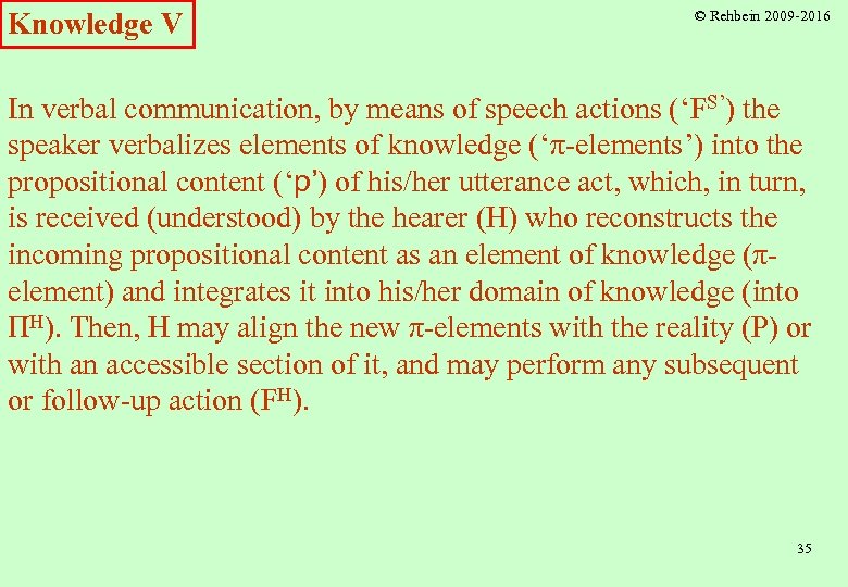 Knowledge V © Rehbein 2009 -2016 In verbal communication, by means of speech actions
