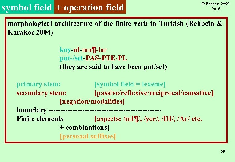 symbol field + operation field © Rehbein 20092016 morphological architecture of the finite verb