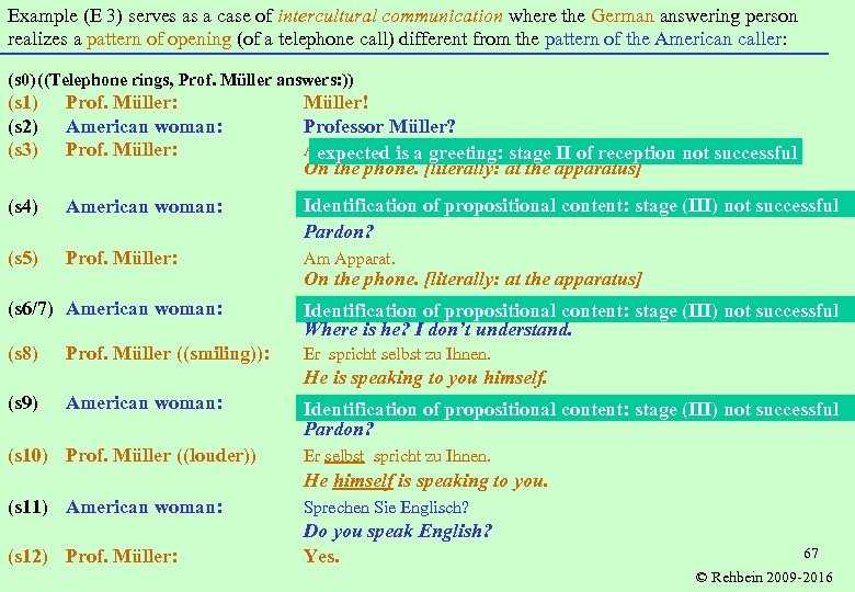 Example (E 3) serves as a case of intercultural communication where the German answering