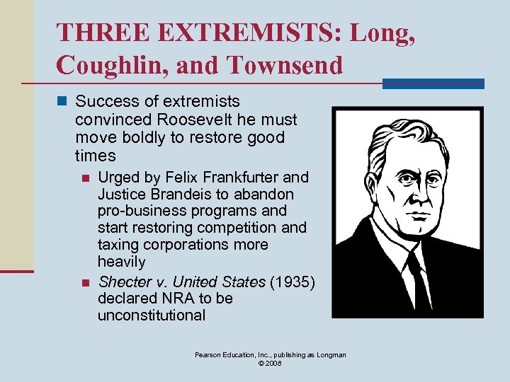 THREE EXTREMISTS: Long, Coughlin, and Townsend n Success of extremists convinced Roosevelt he must