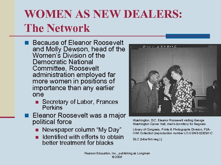 WOMEN AS NEW DEALERS: The Network n Because of Eleanor Roosevelt and Molly Dewson,