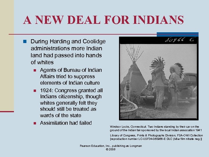 A NEW DEAL FOR INDIANS n During Harding and Coolidge administrations more Indian land