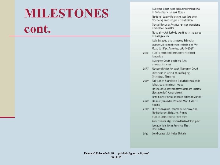 MILESTONES cont. Pearson Education, Inc. , publishing as Longman © 2008 