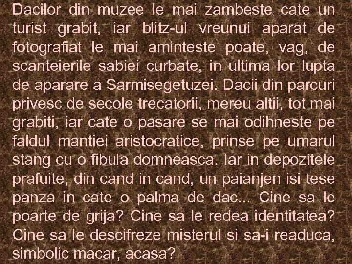 Dacilor din muzee le mai zambeste cate un turist grabit, iar blitz-ul vreunui aparat