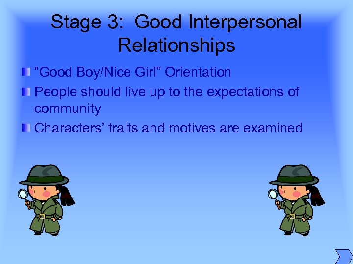 Stage 3: Good Interpersonal Relationships “Good Boy/Nice Girl” Orientation People should live up to