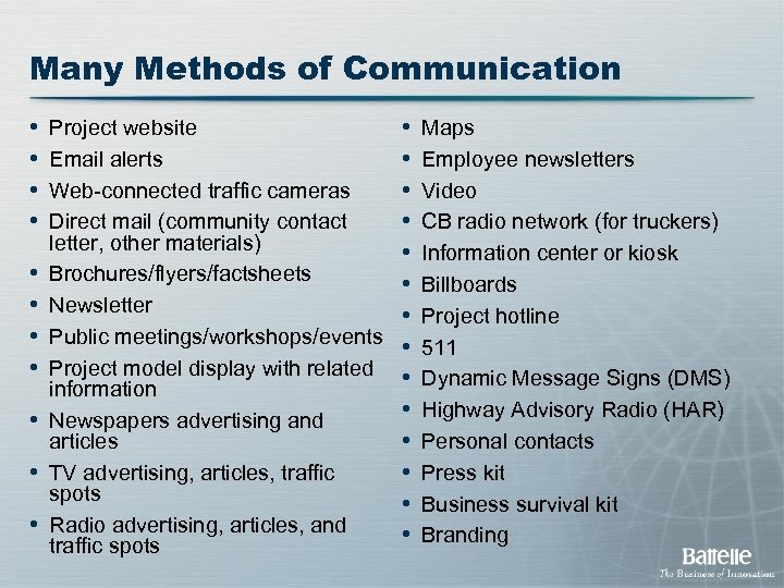 Many Methods of Communication • • • Project website Email alerts Web-connected traffic cameras