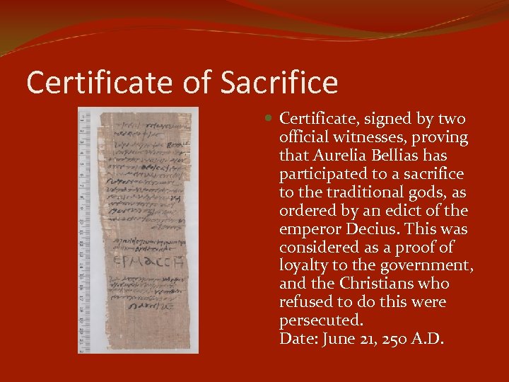 Certificate of Sacrifice Certificate, signed by two official witnesses, proving that Aurelia Bellias has