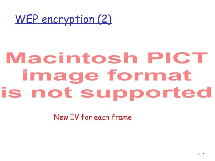 WEP encryption (2) New IV for each frame 117 